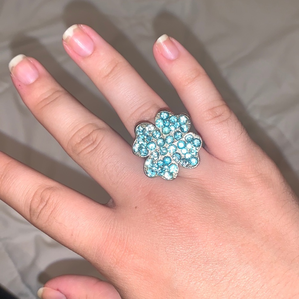 Blue Crystal Flower Statement Ring Adjustable - image 1